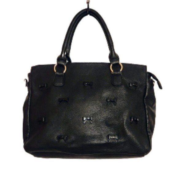 Betsey Johnson Handbags - Betsey Johnson | Black Pebbled PU Multi Bow Double Handle Tote Bag